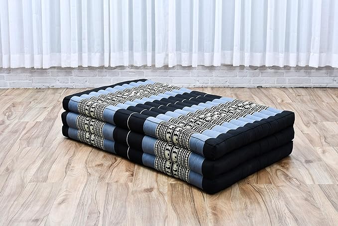 Leewadee Trifold Mattress XL – Comfortable Thai Massage Pad, Foldable Relaxation Floor Mattress Filled with Eco-Friendly Kapok, Perfect to Use as a Sleeping Mat 79 x 39 inches, Blue
