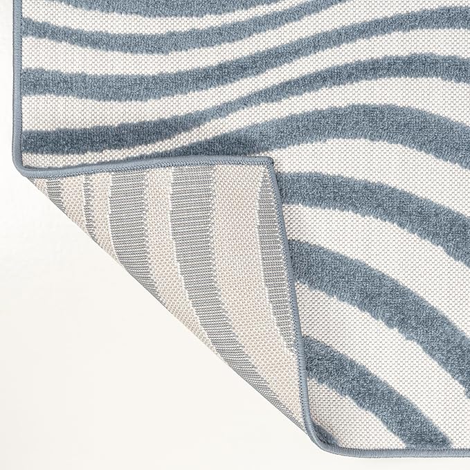 JONATHAN Y Maribo High-Low Abstract Striped Dark Blue/Cream 3x5 Indoor/Outdoor Area Rug for Patio, Backyard, Living Room, Bedroom, Office, Hose-Washable (SCN103E-3)