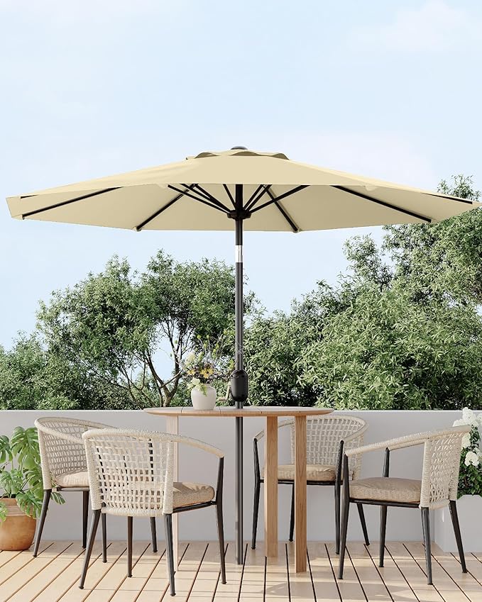 GarveeLife Outdoor Patio Umbrella, Table Market Umbrella with Push Button Tilt and Crank, 8 Sturdy Ribs UV Protection Waterproof for Garden, Deck, Backyard, Pool