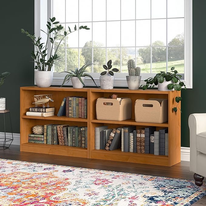 Bush Furniture Universal Small 2 Shelf Bookcase in Natural Cherry - Set of 2, Matching Storage and Display Bookshelves for Home Office or Living Room Organization