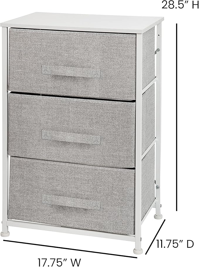 Flash Furniture Harris 3 Drawer Storage Dresser - White Cast Iron Frame and Wood Top - 3 Easy Pull Dark Gray Fabric Drawers