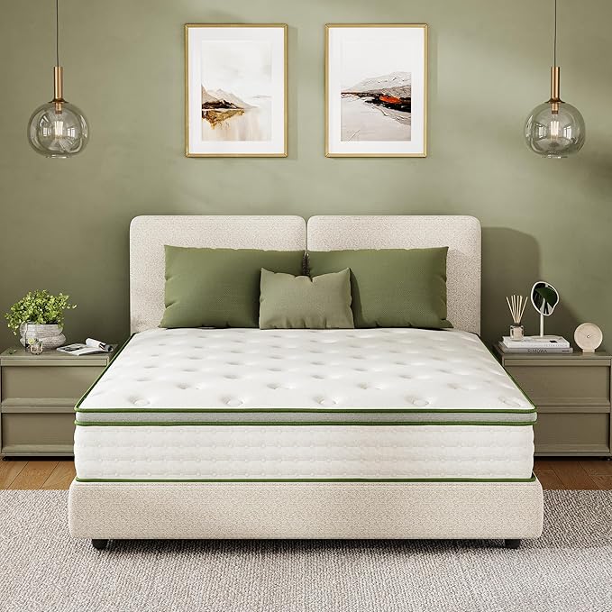 EGOHOME 12 Inch Hybrid Queen Mattress in a Box, Medium Firm Queen Size Mattress, Memory Foam & Individual Pocket Innerspring for Pressure Relief & Motion Isolation, CertiPUR-US Certified, 60"x80"x12"