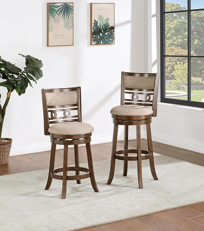 New Classic Home Furnishings Gia 29" Swivel Barstool-Cherry W/Brown Fabric Seat