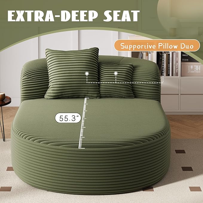 51.6-Inch Fluffy Corduroy Boneless Sleeper Daybed Oversized Single Recliner Foam Cloud Lounge Chaise,Floor Cloud Sofa Chaise W/2 Toss Pillows for Bedroom Living Room