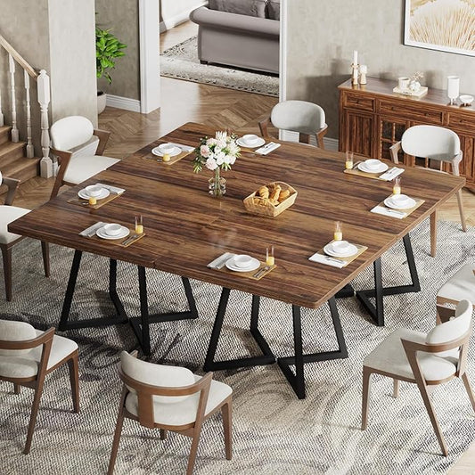 Tribesigns Square Dining Table, 31.5" Industrial Dinner Table with Metal Base, Kitchen Table for Dining Room, Small Space, Apartment, Rustic Brown & Black (4pcs)