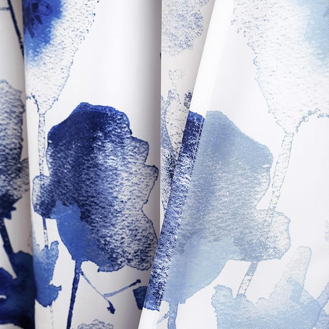 Lush Decor Zuri Flora Light Filtering Window Curtain Panel Pair, 63" Long x 52" Wide, Navy