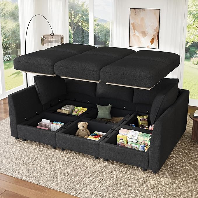 HONBAY Modular Sofa Sectional Sleeper Couch with Storage Modular Couch Convertible Couches for Living Room - Linen Grey