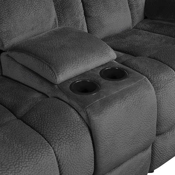 Lexicon Home Theater Seating, Wall Hugger Manual Reclining Loveseat with Center Console, Cup Holders, 2-Seat Dual Glider Recliner Loveseat for Living Room, 79" W Loveseat, Charcoal