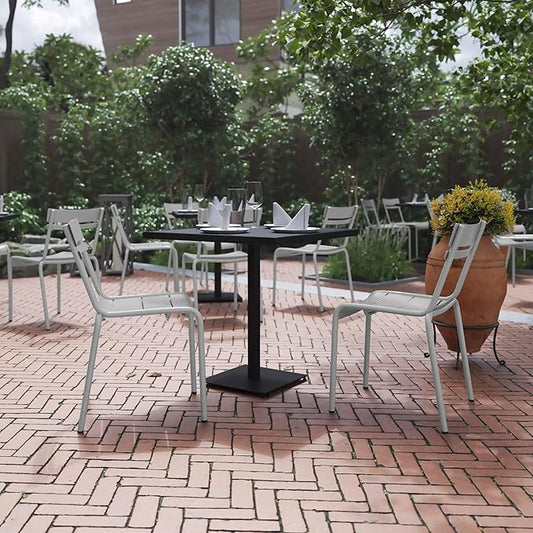 Flash Furniture Nash Commercial Grade Steel Stack Chair, Indoor-Outdoor Armless Chair with 2 Slat Back, Set of 2, Silver