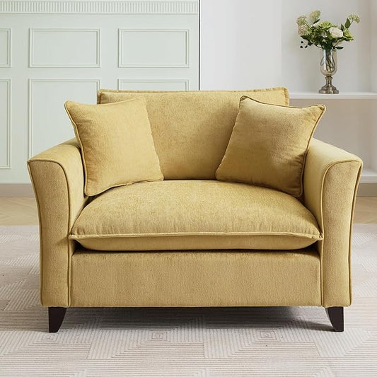 Merax 46.3" Chenille Accent Chair, Oversized Reading Armchair w/2 Pillows, Modern Corner Single Cloud Sofa Arm Chairs, Comfortable Living Room Deep Cushion Seating for Office & Apartment, Pale Yellow