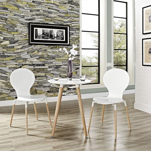 Modway Path Mid-Century Modern Two Kitchen and Dining Room Chairs in White