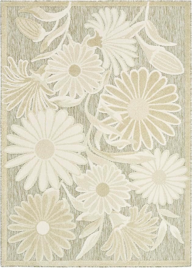 Nourison Home Aloha Ivory Sage 3'6" x 5'6" Area Rug - Easy Clean, Non Shedding, Bed Room, Living Room, Dining Room, Kitchen (4' x 6')
