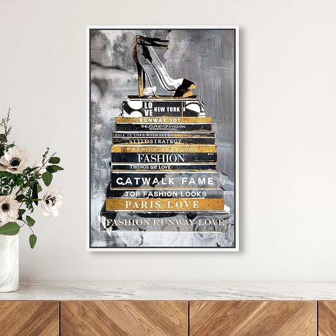 The Oliver Gal Artist Co. Fashion and Glam Wall Art Framed Canvas Prints 'Fashion Thoughts Noir Classic' Shoes