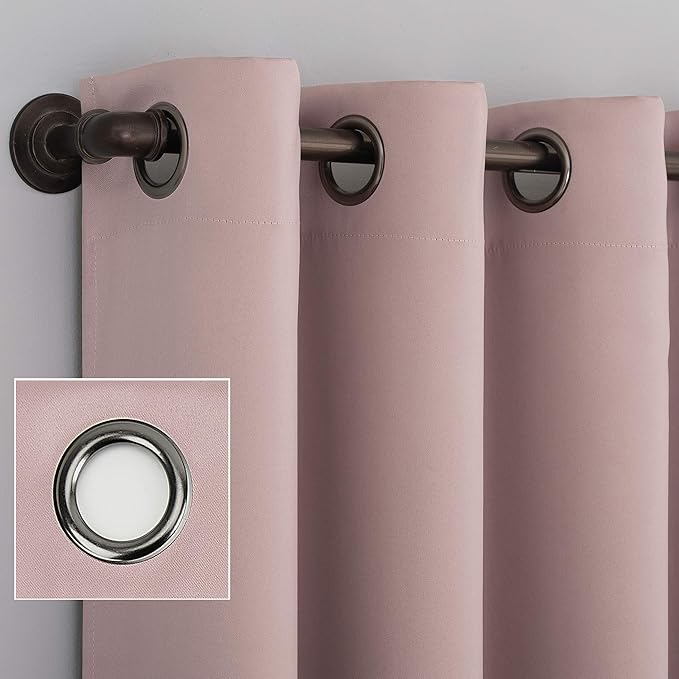 Sun Zero Nordic 2-pack Theater Grade Extreme 100% Blackout Grommet Curtain Panel Pair, 52" x 96", Blush