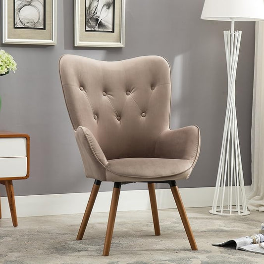 Roundhill Furniture Doarnin Contemporary Silky Velvet Tufted Button Back Accent Chair, Taupe
