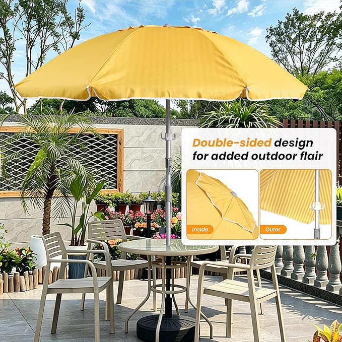 HOMEDEMO Boho Patio Umbrella with Fringe, Outdoor Tassel Umbrella with UPF50+ Sun Protection and Push Button Tilt, Premium Aluminum Pole & Fiberglass Ribs, Includes Hanging Hook