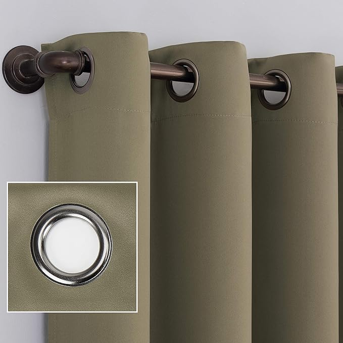 Sun Zero Nordic 2-pack Theater Grade Extreme 100% Blackout Grommet Curtain Panel Pair, 52" x 63", Olive