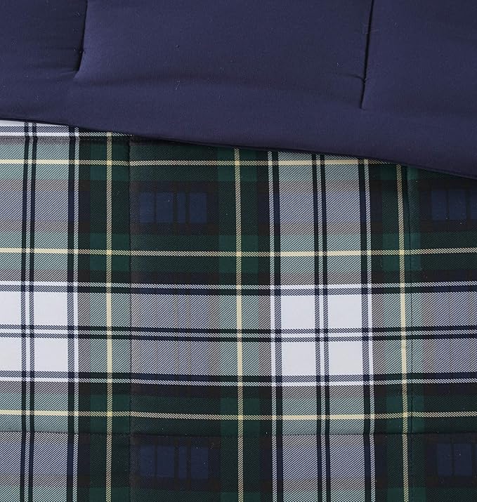 Madison Park Essentials Parkston Plaid Comforter, Matching Sham, 3M Scotchguard Stain Release Cover, Hypoallergenic All Season Bedding-Set, King/California King, Navy, 3 Piece