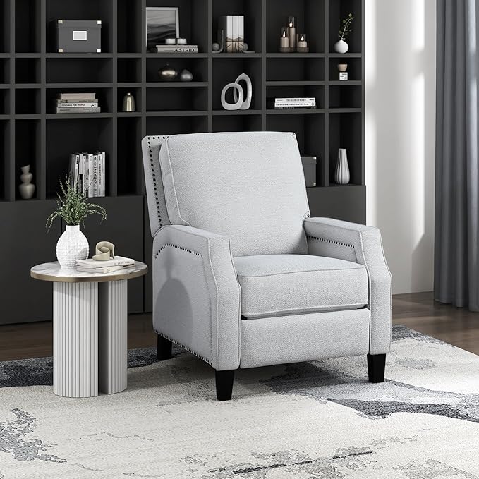 Lexicon Push Back Recliner Chair, Reclining Sofa Armchair, Modern Recliner Sofa Chair with Footrest, Chenille Fabric Recliner Arm Chair, Single Sofa Accent Chair for Living Room/Office/Apartment, Grey