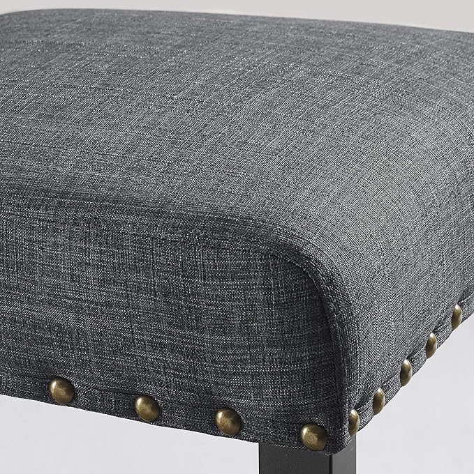 Roundhill Furniture Biony Gray Fabric Dining Chairs with Nailhead Trim, Pack of 2 Biony Fabric Dining Bench with Nailhead Trim, Grey