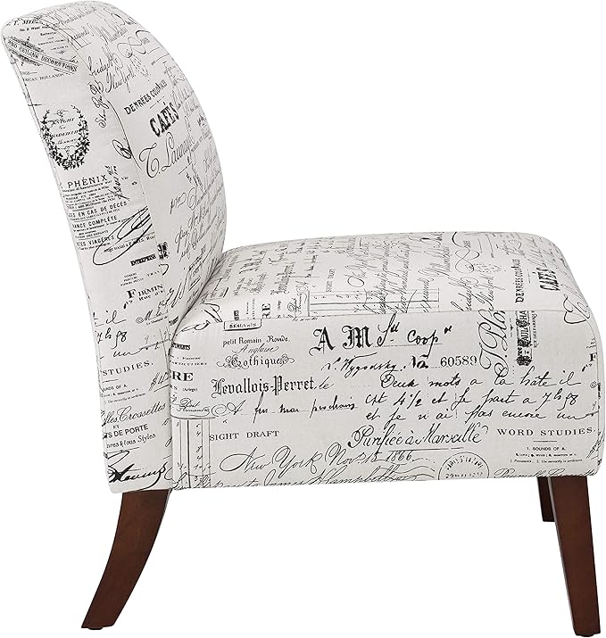 Lily Linen Script Accent Chair with Dark Walnut Legs by Linon