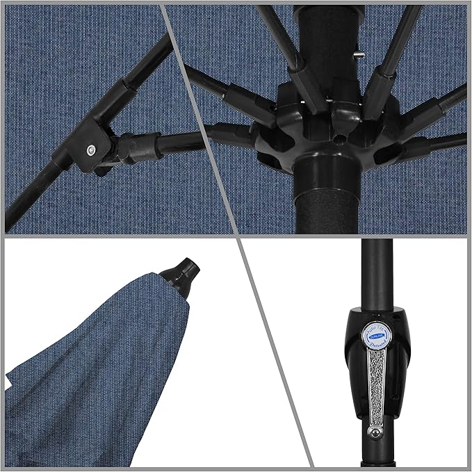 California Umbrella 9' Rd Sunbrella Aluminum Patio Umbrella, Crank Lift, Auto Tilt, Bronze Pole, Spectrum Indigo Fabric