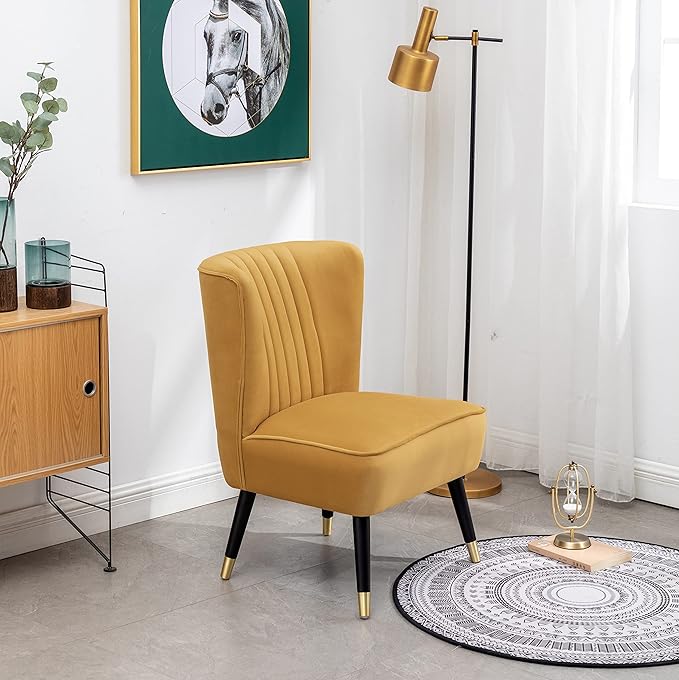 Elon Contemporary Velvet Upholstered Accent Chair, Gold