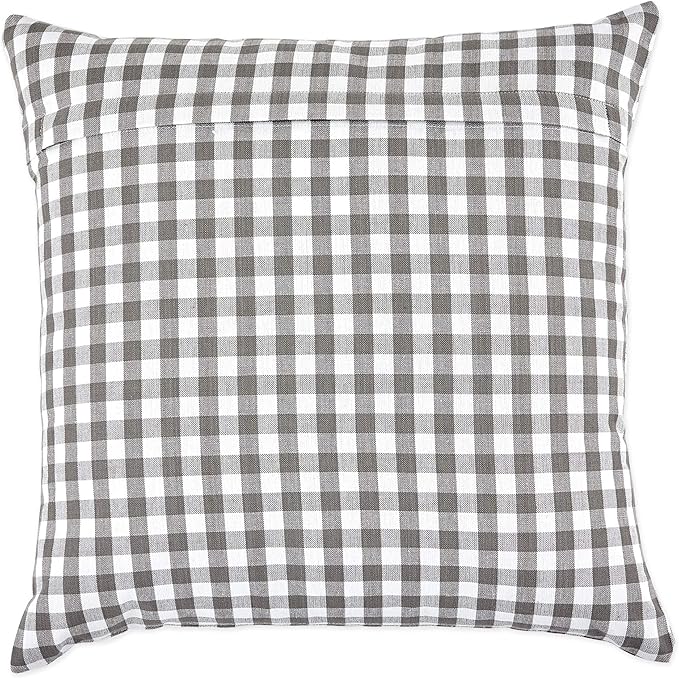 DII Decorative Square Throw Pillow Cover Collection Cotton, Machine Washable, Hidden Zipper, 18x18, Gray Gingham, 4 Piece
