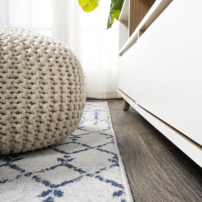 JONATHAN Y Boho Vintage Diamond Cream/Navy Runner Rug 2X8 ft, Moroccan Hype for Living Room, Bedroom, Kitchen, Office, Easy-Cleaning, High Traffic, Pet-Friendly, Non-Shedding (MOH101F-28)