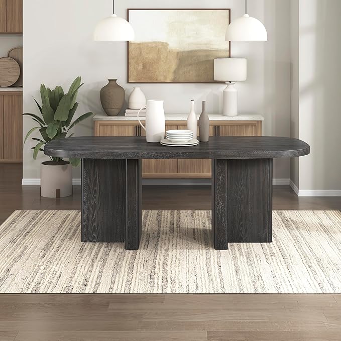 Lexicon 78 Inch Dining Table for 4-6 People, Rectangular with Textured Wood Grain Surface, Modern Ebony Finish Oak Veneer Kitchen Table for Dining Room/Kitchen, Ebony