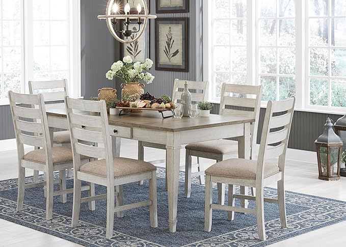 Signature Design by Ashley Skempton Farmhouse Rectangular Dining Room Table with Storage, White & Light Brown