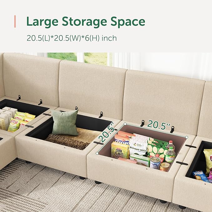 HONBAY Modular Sectional Sofa Sleeper Couch with Storage Modular Couch Convertible Couches for Living Room - Beige