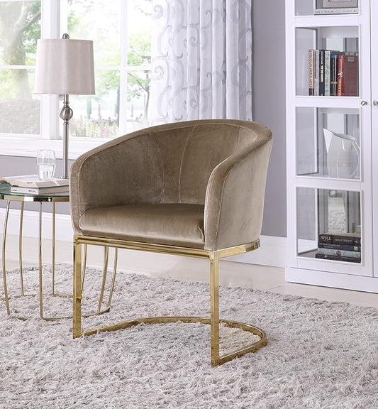 Iconic Home Siena Accent Club Chair Shell Design Velvet Upholstered Half-Moon Gold Plated Solid Metal U-Shaped Base Modern Contemporary Taupe 25.6D x 23.2W x 31.7H in