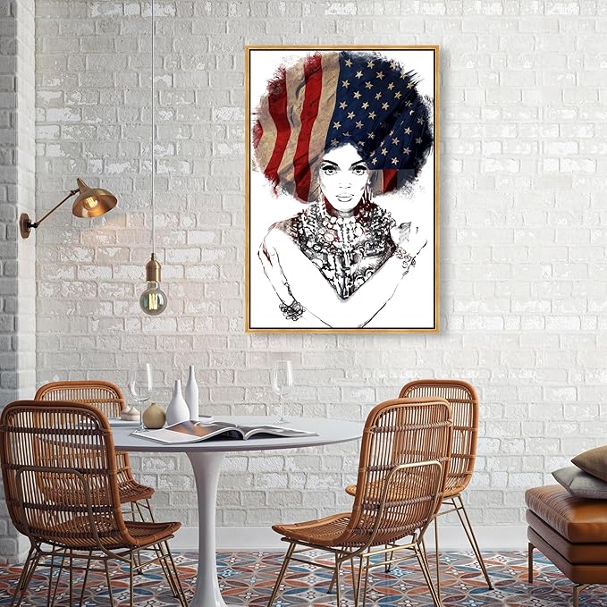 The Oliver Gal Artist Co. People Framed Wall Art Canvas Prints 'New American Woman' Portraits Home Décor, 24" x 36", White, Black