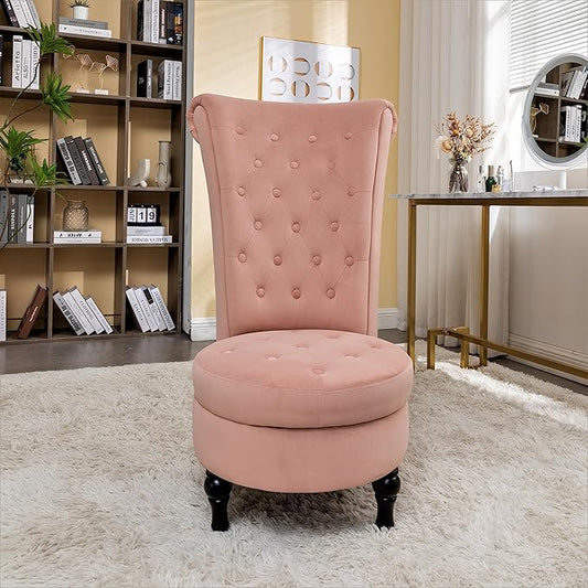 Royal High-Back Velvet Accent Chair for Vanity with Storage and Luxurious Upholstery, Retro Design and Versatile Usage for Living Room, Bedroom, Lounge and Office, Rose