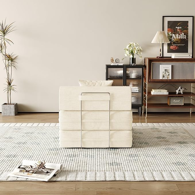 31.5'' Convertible Compressed Corduroy Folding Cloud Sofa Bed Set of 2, 2 Pieces Modern Boneless Pull Out Sleeper Sofa Couch, 3 in 1 Portable Lazy Floor Lounge Chair Set, No Assembly Needed, Beige