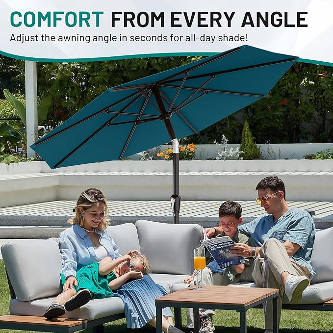 AreShark 10 FT Outdoor Patio Umbrella, Patio Table Umbrella with Push Button Tilt and Crank, Outdoor Patio Umbrellas with 8 Fiberglass Ribs, Patio Umbrellas for Market, Garden, Pool (Lake Blue)