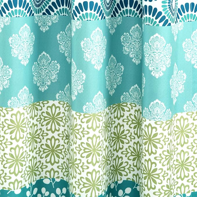 Lush Decor Bohemian Stripe Window Curtain Panels, Pair 52" W x 95" L Blue & Green - Light Filtering Curtains for Bedroom - Boho Curtains - Maximalist Decor