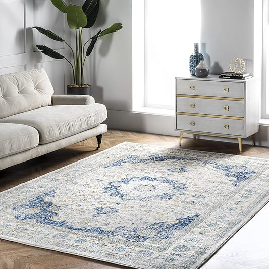 Nuloom Verona Blue/Off-White, 8'10" x 12', Vintage Medallion, Soft and Cozy, High Traffic, Stain Resistant, Easy Clean, Durable Area Rug for Bedroom, Living Room, Dining Space, Den, Foyer, Entryway