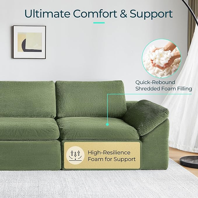 LINSY HOME 79" Modular Couch Modern Cloud Couch, 2 Seater Loveseat Sofa with Double Layer Cushions, Small Couches for Bedroom, Apartment, No Assembly Required, Green