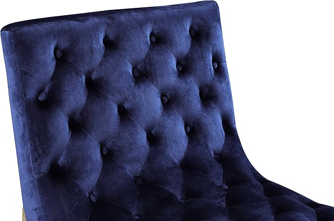 Iconic Home Moriah Accent Chair Sleek Elegant Tufted Velvet Upholstery Plush Cushion Brass Finished Polished Metal Frame, Contemporary Modern, Navy
