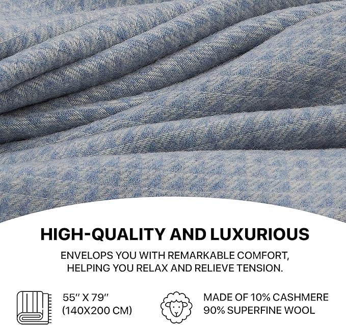 | Cashmere Blend Blanket | 10% Cashmere, 90% Superfine Wool | Ultra-Soft, Warm & Breathable Throw with Fringes | Elegant Bed or Sofa Layer 55"x79" (140 x 200 cm)