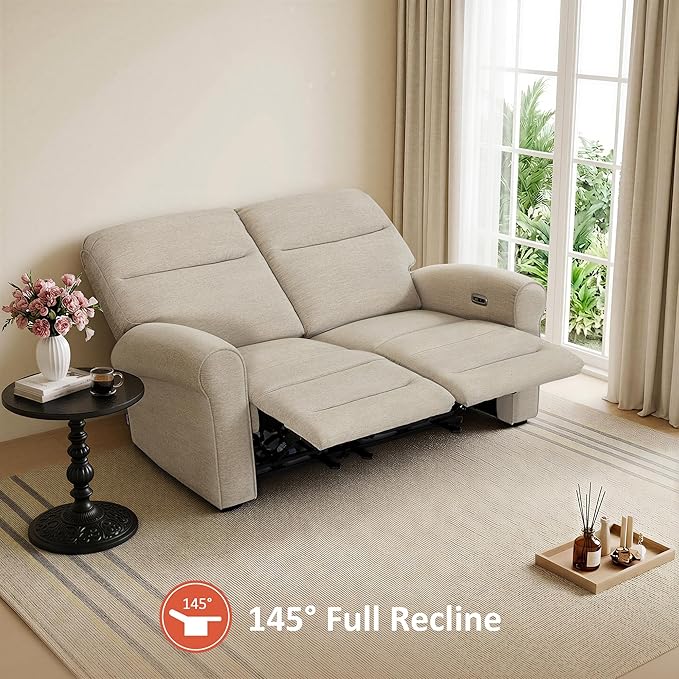 MCombo 64.6" Wall Hugger Power Loveseat Recliner Sofa with USB Ports, Reclining Loveseat for Small Spaces Living Room RV, Fabric PR635M1 (Beige)