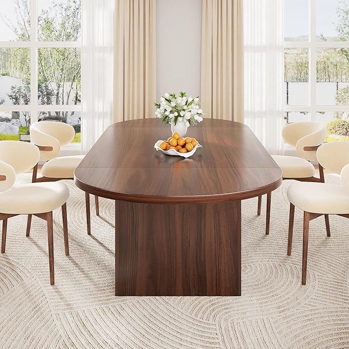 70.8" Oval Dining Table for 6 8, Modern Dining Room Table with Storage, Wood Kitchen Table with Heavy Duty Legs, Dinner Tables for Kitchen Dining Room (Walnut)