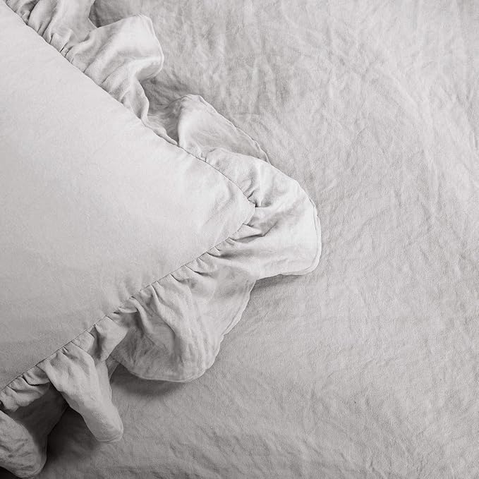 Lush Decor Reyna Ruffle Comforter Set, King, Light Grey, 3 Piece Cozy Bedding Set