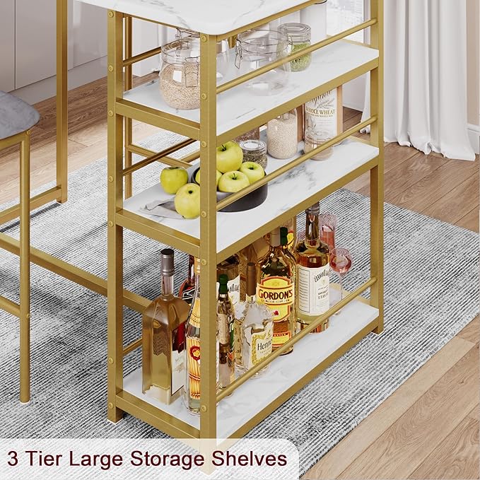 IDEALHOUSE IDDIINGTABLESET-ZDYJ-23071703, Grey and Gold Marble White