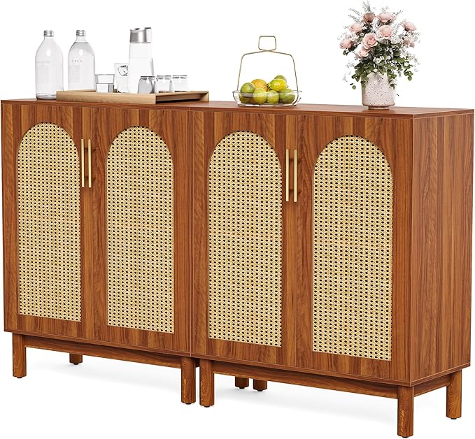 LITTLE TREE Sideboard Buffet Cabinet, Sideboard Cabinet with 4 Doors, 59-Inch Modern Credenza for Kitchen, Entryway, Living Room and Dining Room