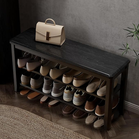 AQIMUELE Wood Shoe Rack Bench for Entryway, 2 Tier Shoe Rack for Front Door Entrance, Shoe Bench with Shoe Storage for Entryway, Bedroom, 39.4"