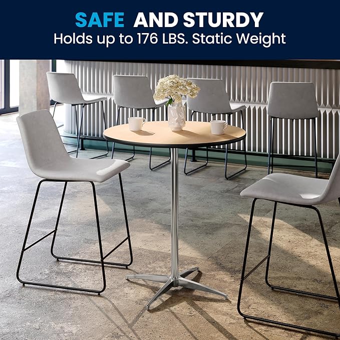 Flash Furniture Lars Set of 5 Commercial Cocktail Tables - Natural Finish Birchwood Tops - 30" Round - Includes 30'' and 42'' Columns - For Indoor/Outdoor Use