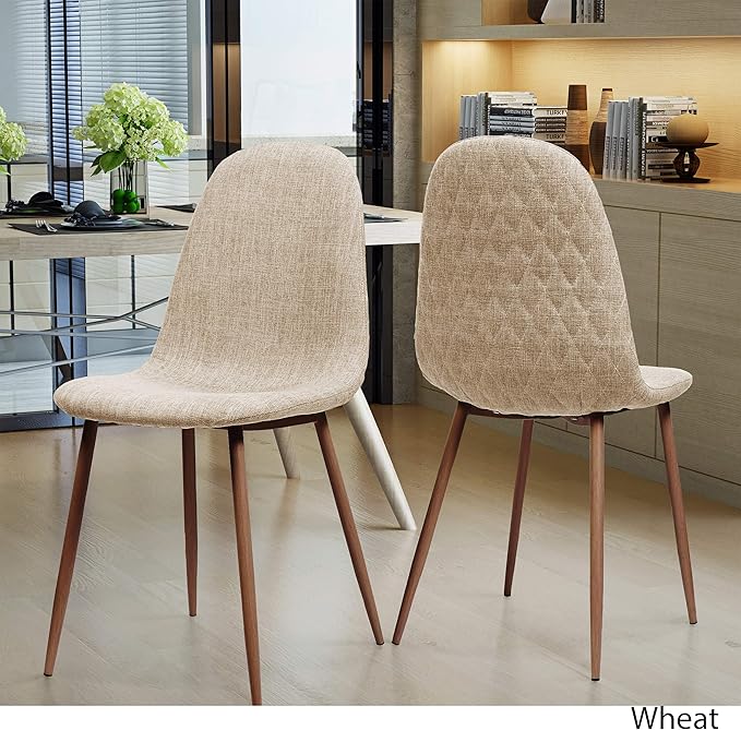 GDFStudio Great Deal Furniture Mid Century Wheat Fabric Dining Chairs with Dark Walnut Wood Finished Legs (Set of 2)
